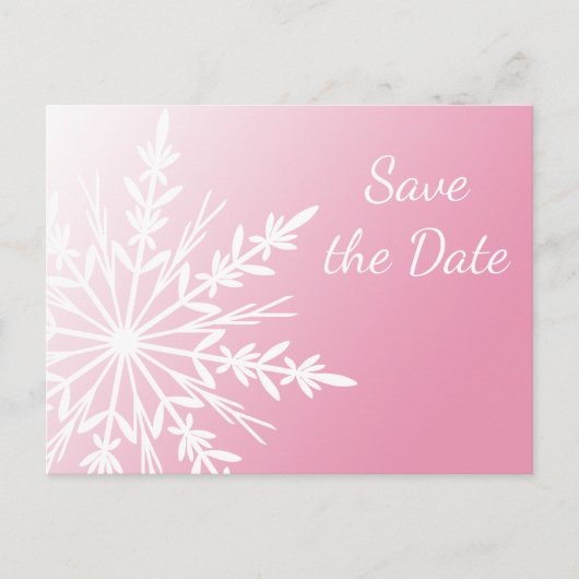 Rosa Weißschneeflocke Winterhochzeit Save the Date Ankündigungspostkarte (Vorderseite)