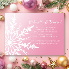 Rosa Weißschneeflocke Winterhochzeit Save the Date Einladung