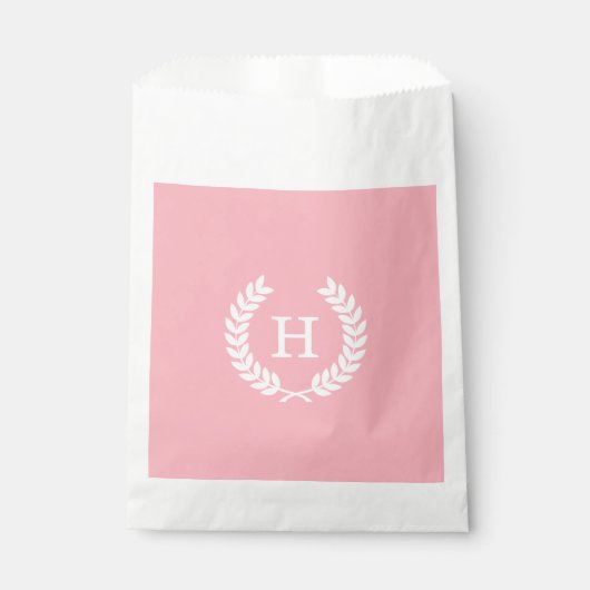 Rosa Weißwheat Laurel Wreath Initial Monogram Geschenktütchen (Vorderseite)