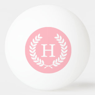 Rosa Weißwheat Laurel Wreath Initial Monogram Tischtennisball