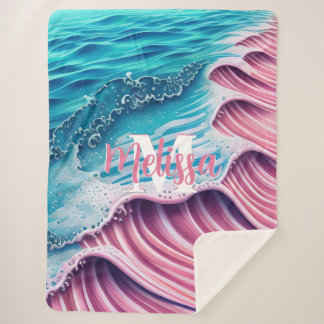 Rosa Welle stürzt auf der Ufermonogramm ab Sherpadecke