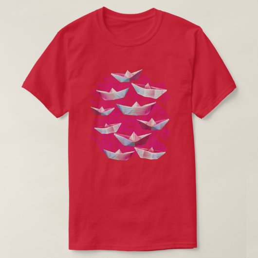 Rosa Wellen und Papierboote T-Shirt (Design vorne)