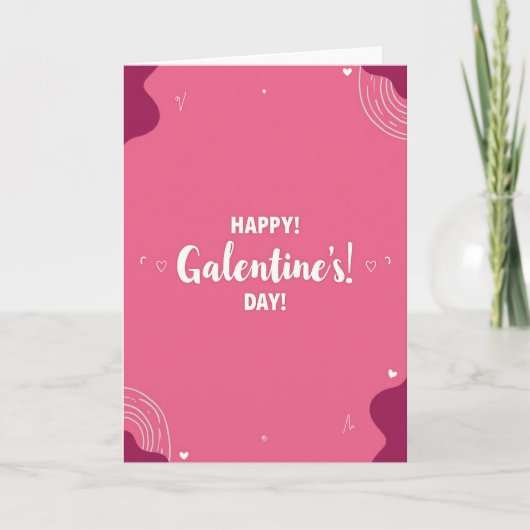 Rosa wellige Galentines Day Karte (Vorderseite)