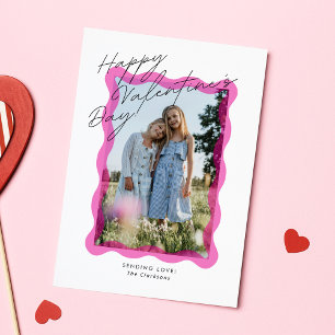 Rosa wellige Rahmen Valentinstag Fotokarte Dankeskarte