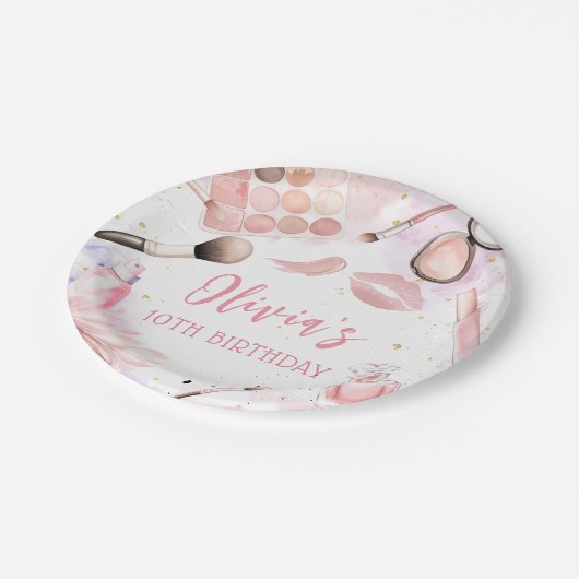 Rosa Wellness-Center Party Glamour Girl Makeup Geb Pappteller (Schrägansicht)