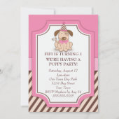 Rosa Welpe-Party Einladung (Vorderseite)