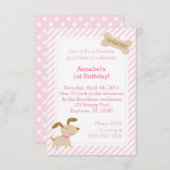 Rosa Welpen Einladung mit Streifen und Punkten (Vorne/Hinten)