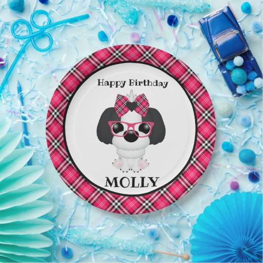 Rosa Welpen-Hundepersonalisierte Pappteller (Party)