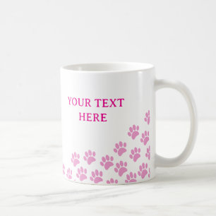 Rosa Welpen-Pfotenabdrücke mit individuellem Text Kaffeetasse