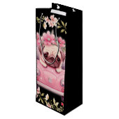 Rosa Welpen-Tasche Geschenktüte Für Weinflaschen (Rückseite Schrägansicht)