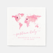 Rosa Weltkarte 2 Herzstück Hochzeit in Urlaubsort Serviette (Vorderseite)