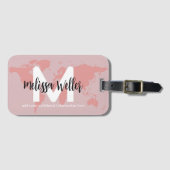 Rosa Weltkarte für Lila Reisende Gepäckanhänger (Vorderseite (Horizontal))