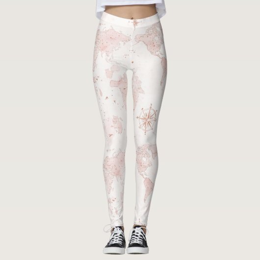 Rosa Weltkarte Leggings (Vorderseite)