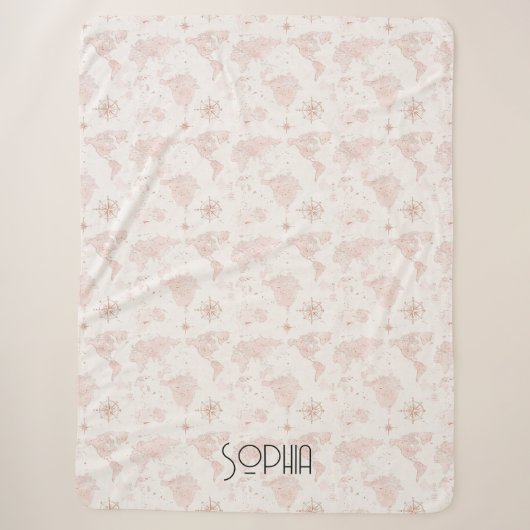 Rosa Weltkarte Sherpadecke (Vorderseite)