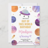 Rosa Weltraum Geburtstagseinladungen Einladung (Vorderseite)