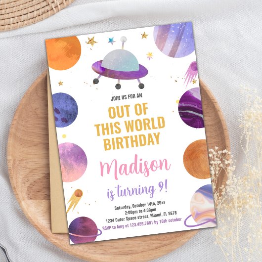 Rosa Weltraum Geburtstagseinladungen Einladung