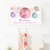 Rosa Weltraumgalaxie Rosa Geburtstagsparty Banner (Insitu)
