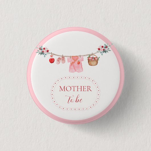 Rosa werdende Mutter Apfel Wäscheleine Baby Shower Button (Vorderseite)