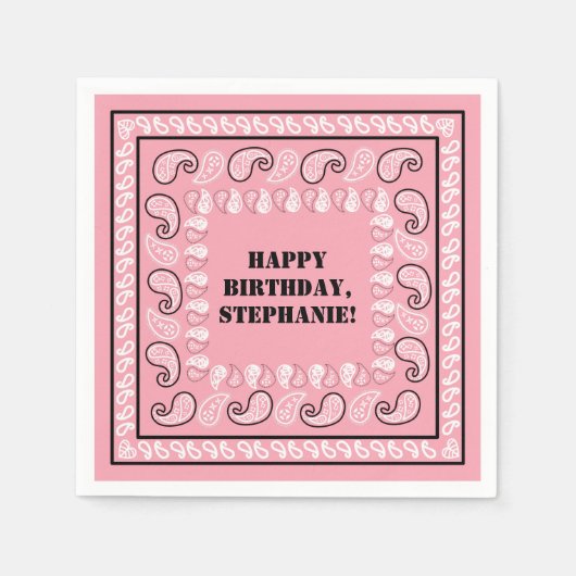 Rosa Western Bandana Print Geburtstagsparty Serviette (Vorderseite)