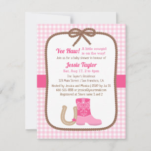 Rosa Western Country Baby Dusche Einladungen