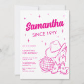 Rosa Western Country Disco 30. Geburtstag Party Einladung (Vorderseite)