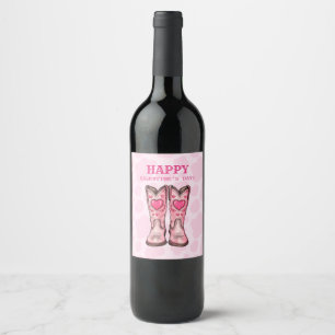 Rosa Western Cowgirl Boots Beverage Label Set Weinetikett