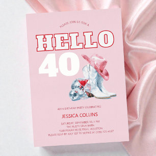 Rosa Western Cowgirl Disco 40. Geburtstagsfeier Pa Folieneinladung
