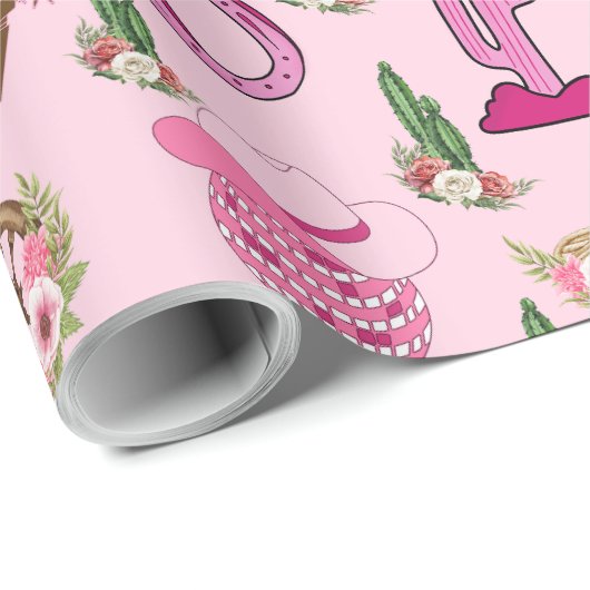Rosa Western Cowgirl-Muster Geschenkpapier (Rolleneckpunkt)