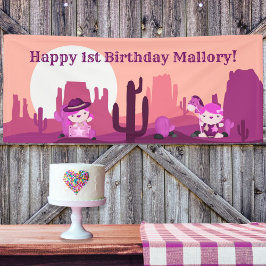 Rosa Western Cowgirl Wüste Alter 1 Geburtstag Banner