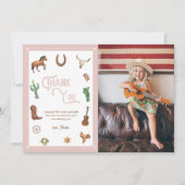 Rosa Western Erster Geburtstag Rodeo Danke Karte (Vorderseite)