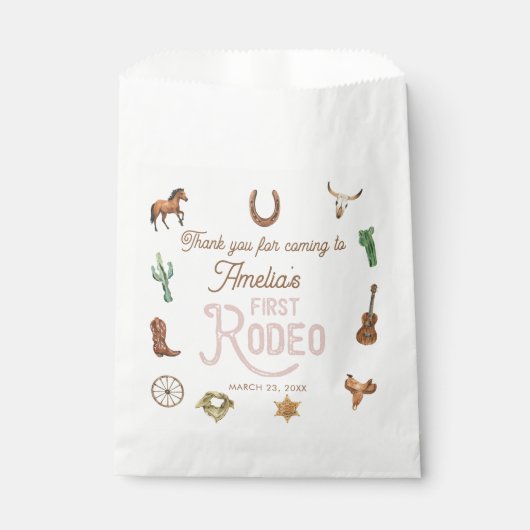 Rosa Western Erster Geburtstag Rodeo Geschenktütchen (Vorderseite)