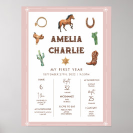 Rosa Western Erstes Jahr Geburtstagskarte Poster