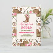 Rosa Western First Birthday Rodeo Baby Girl Einladung (Stehend Vorderseite)