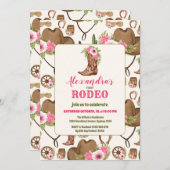 Rosa Western First Birthday Rodeo Baby Girl Einladung (Vorne/Hinten)