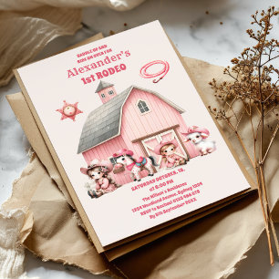 Rosa Western First Birthday Rodeo Baby Girl Einladung