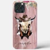 Rosa Western Holzkuh Skull Cowboy Monogramm Case-Mate iPhone Hülle (Rückseite)
