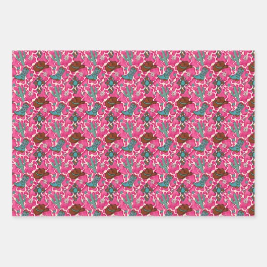 Rosa Western-Mädchen-Geschenkpapier Geschenkpapier Set (Vorderseite)