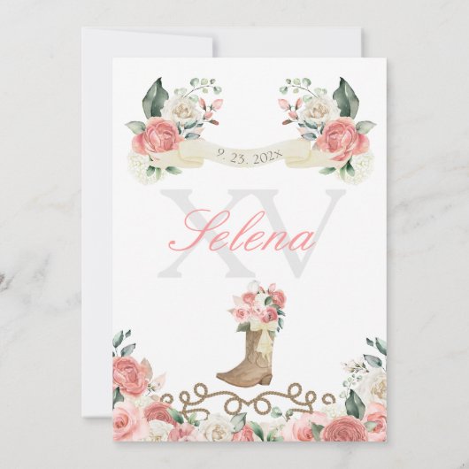 Rosa Western Mariachi Charro Princess Quinceañera Einladung (Rückseite)