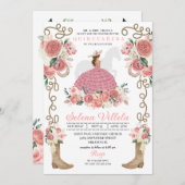 Rosa Western Mariachi Charro Princess Quinceañera Einladung (Vorne/Hinten)