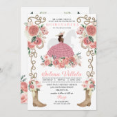 Rosa Western Mariachi Charro Princess Quinceañera Einladung (Vorne/Hinten)