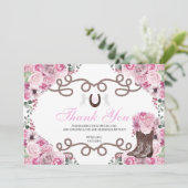 Rosa Western Pferd Quinceanera Danke Karte (Stehend Vorderseite)