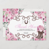 Rosa Western Pferd Quinceanera Danke Karte (Vorne/Hinten)