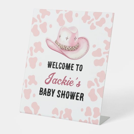 Rosa Western Rodeo Cowgirl Babydusche Empfang Sockelschild (Vorderseite)