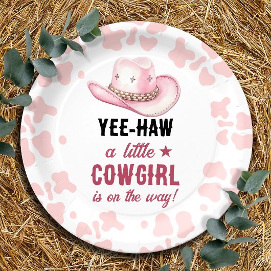 Rosa Western Rodeo Cowgirl Babydusche Pappteller
