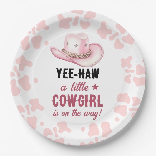 Rosa Western Rodeo Cowgirl Babydusche Pappteller (Vorderseite)