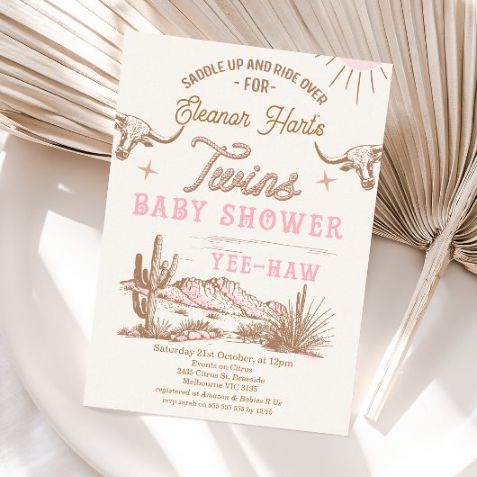 Rosa Western Wüste Rodeo Twins Kinderdusche Einladung