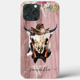 Rosa-westlicher-Kuhschädel-Cowboy-Monogramm Case-Mate iPhone Hülle