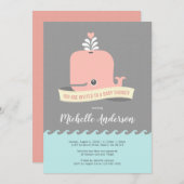 Rosa Whale Baby Dusche Einladung (Vorne/Hinten)