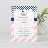 Rosa Whale Baby Dusche Einladung (Stehend Vorderseite)