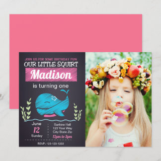 Rosa Whale Geburtstagsfeier Einladung mit Bild